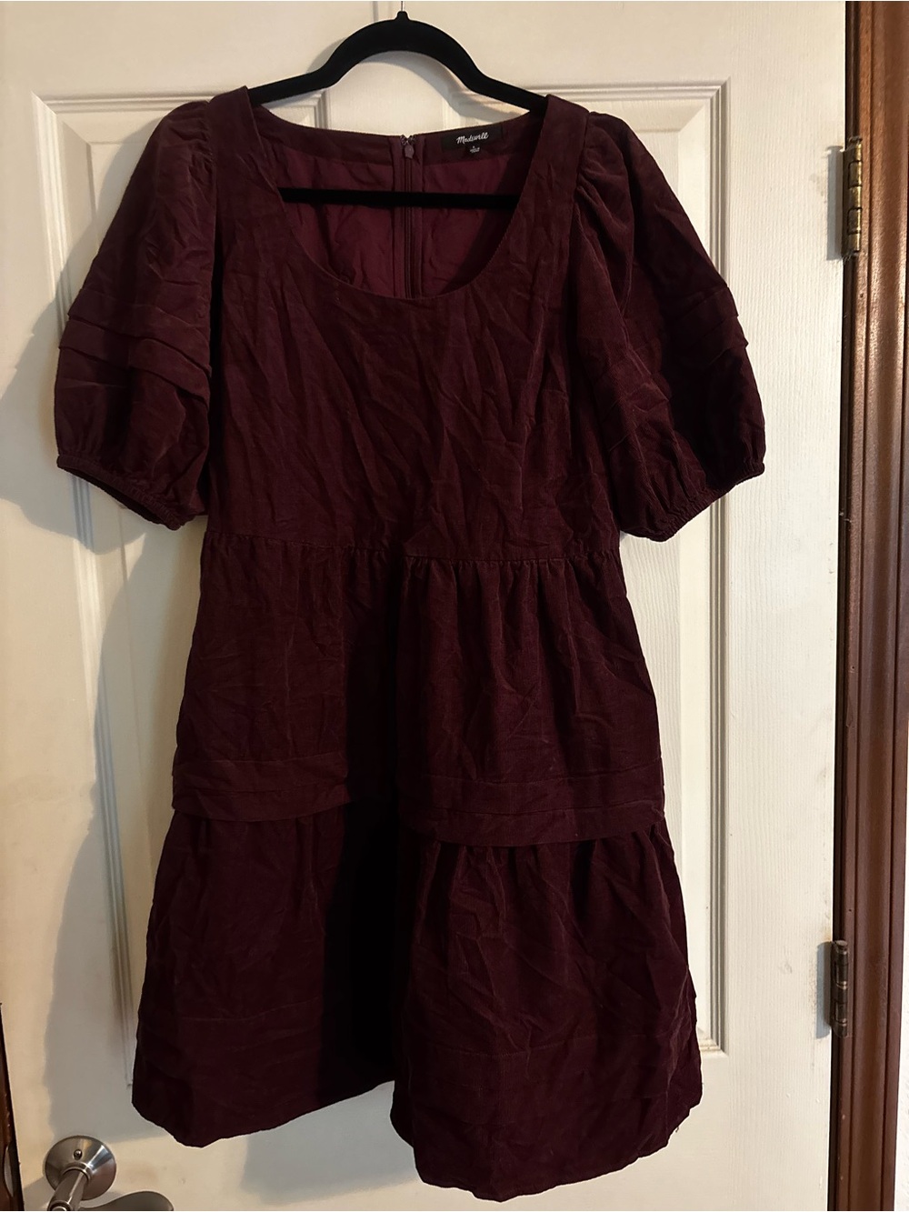 Madewell Tiered Puff Sleeve Mini Dress Burgundy Size S EUC 🍷